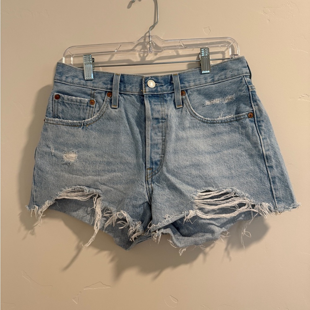 Levi's Light Blue Distressed Jean Shorts